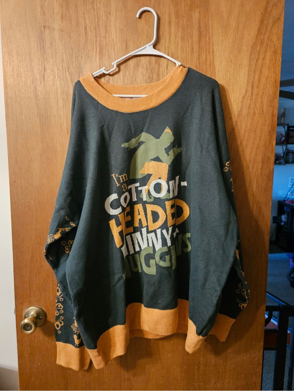 Torrid Elf Christmas Cotton-Headed Ninny Muggins women’s sweater Green & Mustard